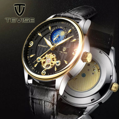 Jaem TEVISE Men's Moon Pays Automatic Leather Watch A04