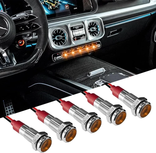 LED Indicator Light 6MM 1/4" Yellow Signal Lamp 12-24V Automotive LED Light, 5PC