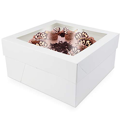 O’Creme Cake Boxes – White Bakery Boxes with Window – 12” x 12” x 6” Inch – Kraft Paperboard Bakery Boxes for Holding and Displaying your Pastries, 25 Pack