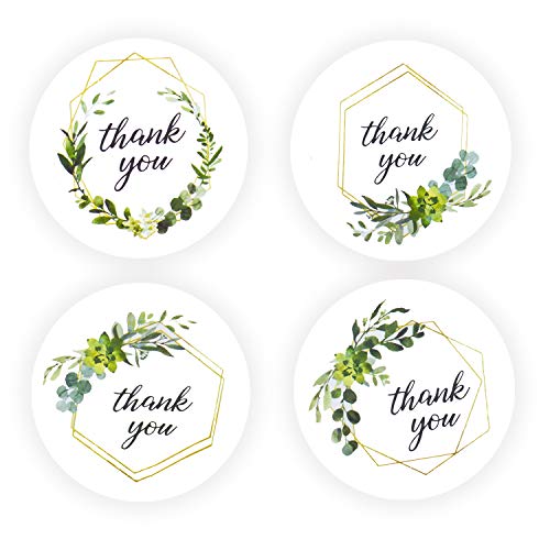 2 inch Greenery Frames Thank You Stickers Roll Green Round Boho Labels for Wedding Food Packaging 500PCS