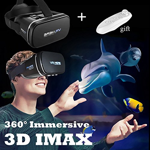 TSANGLIGHT 3D VR Headset with Remote New Virtual Reality Goggles, VR Glasses Movie Video Game Viewer for iPhone & Android 4.0-6.0” Smartphones Like iPhone X 8 7 6 Plus Samsung S8 S7 S6 Edge, Black