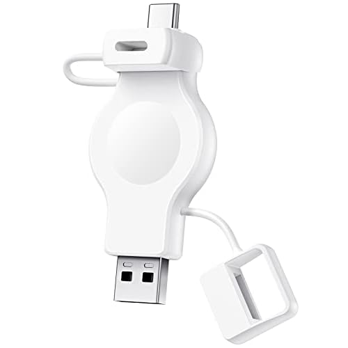 NEWDERY Portable Charger for Apple Watch Wireless Charge for iWatch with USB-A & USB-C Fast Charging Magnetic Cordless Travel Charger for Apple Watch Ultra21 Series 9, 8, 7, SE, 6, 5, 4, 3, 2, White
