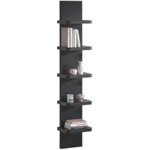 Versatile 5 Tier Wall Shelf Unit, Floating Shelves for Wall (Round Corner), Vertical Lack Wall Shelf for Bedroom, Vanity, Living Room, Home Decor Makeup Organizer Display, Black