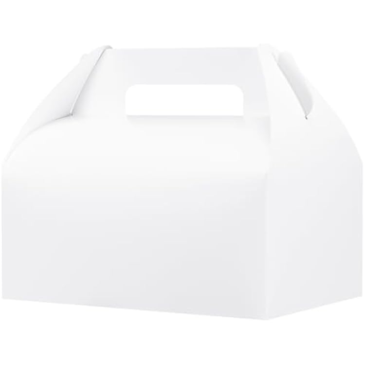 UnicoPak 5 Pack 9x6x6 Large Gable Boxes White Gift Boxes with Handles Bakery Boxes Treat Boxes Paper Lunch Boxes To Go Boxes for Birthday Wedding Party Favors Picnic Christmas