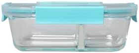 EUROSTAR GS2RCTSB 4.4-Cup 2 Compartment Glass Container with Snap Locking Lids, Blue