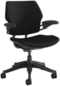 Humanscale Freedom Office Chair - Ergonomic Work Chair with Standard Height Adjustable Duron Arms - Wheels for Carpet - Graphite Frame with Black Lotus Fabric