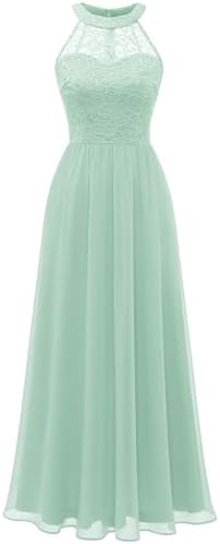 Wedtrend Womens Formal Dress, Halter Long Prom Dress Floral Lace Bridesmaid Dresses