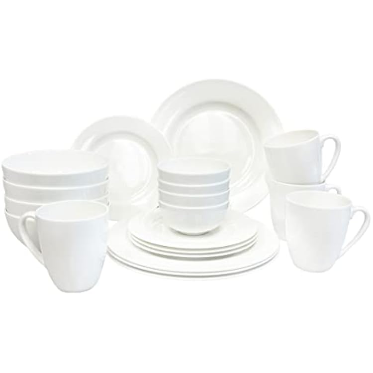 Bone China 20 Piece Dinnerware Set, Service for 4, White, Microwave Safe, Dishwasher Safe,Chip Resistant, Translucent, Elegant giftware, Dish set, For, Essential Home, Everyday Living, Kitchen Set
