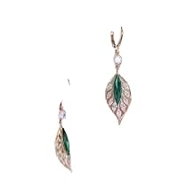 Emerald Earrings 14K Gold Huggie Hoops with Feather Dangle & Leaf Zirconia Design, Jewelry Gifts for Women Mothers Day