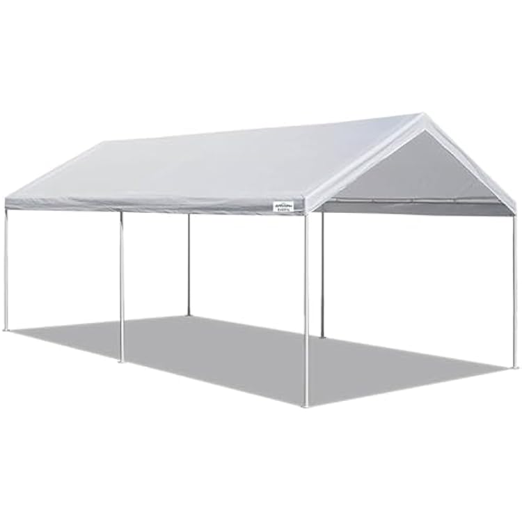 Caravan Canopy Powder Coated Heavy Duty Steel Frame Pop Up Carport with 6 Steel Stakes for Outdoor Activities and Events, White