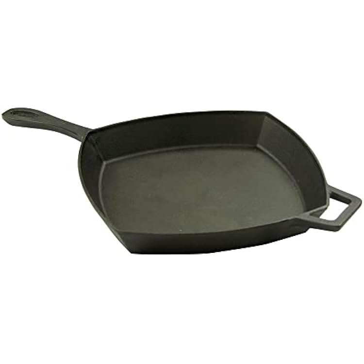 Bayou Classic 7433 12-in Square Cast Iron Skillet Features Helper Handle Perfect For Breakfast Pan Frying Sauteing and Baking