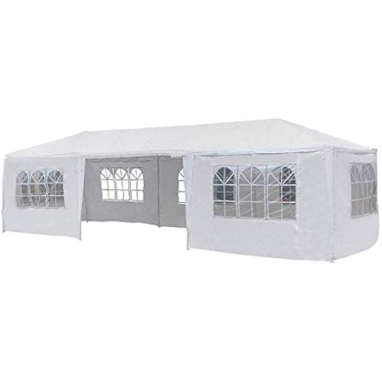 MCombo 10x30 Feet Outdoor Canopy Tent Wedding Party Waterproof Gazebo Pavilion with Removable Sidewalls 6053 White 10x30-7pc  White