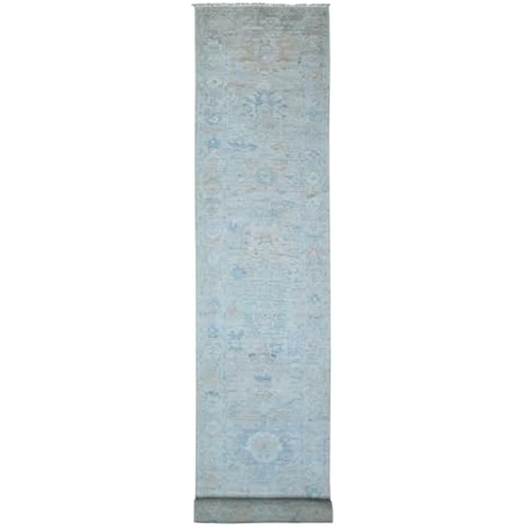 Gray Hand Knotted Angora Oushak Afghan Wool Oversized Runner Rug 31x1910