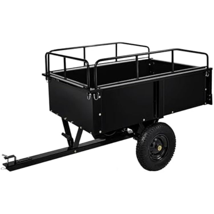 Heavy Duty 750LBS Lawn Mower Cart - 15 Cu.Ft Steel Small Utility Trailer with Removable Sides | Universal Hitch for ATV, UTV, Tractor & Mower Hauling for Yard, Garden & Farm