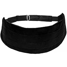 Made in Italy Men's Velvet Cummerbund Tuxedo Belt, Four Folded (Black, Medium: Adjustable from 29" to 35")