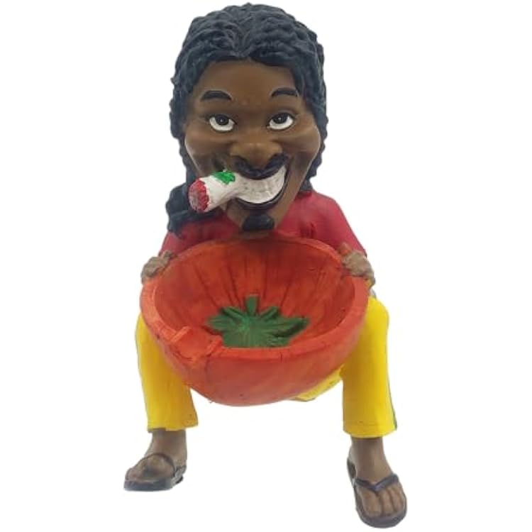 Rasta Figurine Unique Ashtray, Man Sitting Smoking Joint Ash tray Bowl Holder Party Great Gag Gifts for Men, White Elephant Gifts for Humor, Secret Santa Multicolored