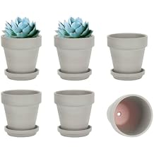 vensovo Grey Terracotta & Clay Pots with Saucer - 6 Pack 5 Inch Terra Cotta Pot Ceramic Pottery Planter Cactus Flowerpots Drainage Hole, Great for Plants, Crafts and Wedding Favor