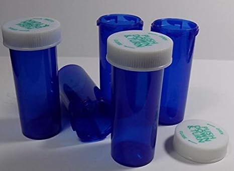 Plastic Prescription Cobalt Blue Vials/Bottles 25 Pack w/Caps Smallest 6 Dram Size-Pharmaceutical Grade-The Ones We Sell to Pharmacies, Physicians, Hospitals, Labs
