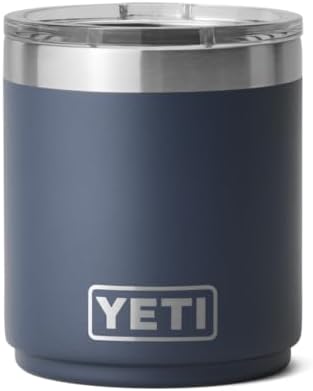 YETI Rambler Lowball, Vacuum Insulated Stainless Steel Stackable Lowball with MagSlider Lid, Navy, 10 oz 296 ml