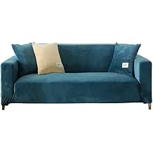 TOPCHANCES Thick Velvet Sofa Cover,Stretch Sofa Covers Slipcovers with Non Slip Elastic Straps Furniture Protector Cover, Couch Slipcover for Living Room Dogs Cat Pet (Lake Blue, 2 Seater)