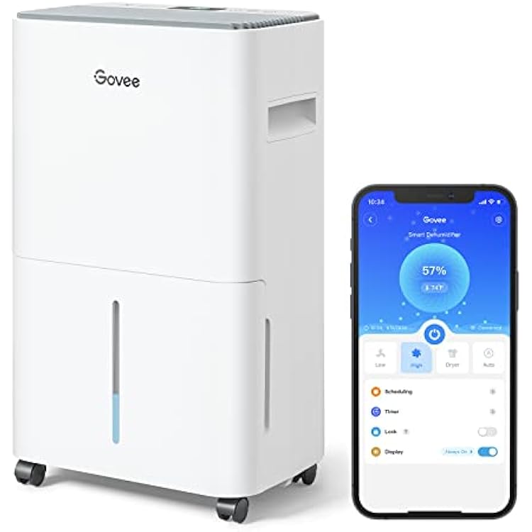 Govee Smart WiFi Dehumidifier for Basement, 50 Pint Dehumidifiers for Home Bedroom, Energy Star Dehumidifier with Drain Hose, Works with Alexa, Intelligent Humidity Control, 24H Timer