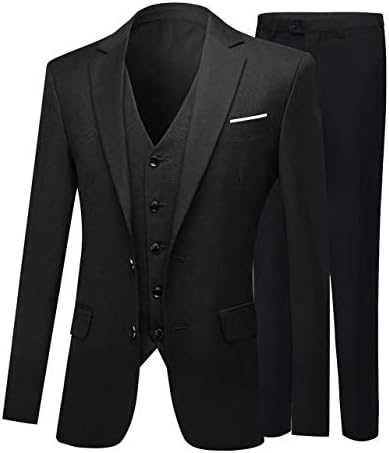 Mens 3 PC Peak Lapel Dark Navy Suits Slim Fit Groom Tuxedos Wedding Suits