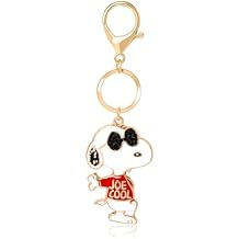 SALLY ROSE Peanuts Snoopy Joe Cool Keychain and Bag Charm Official License, Gold-Tone and Enamel Backpack and Purse Charms