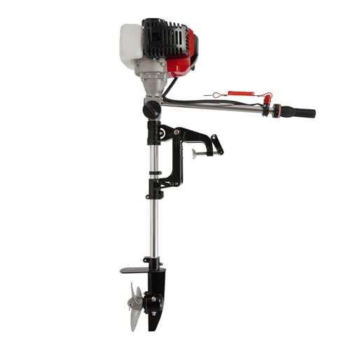 52cc 2 Stroke Outboard Motor Engine, 2.3HP Fishing Boat Engine wWater Cooling & CDI System, 1.7KW Powerful Long Shaft Marine Boat Motor for Inflatable Boat, Rubber Boat, Iron Boat