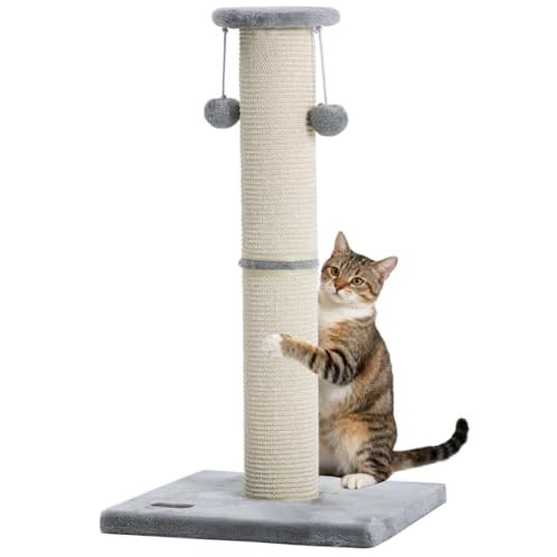 Kilodor Cat Scratching Post 34 Inches Large Sturdy Cat Post with Replaceable Sisal Scratcher and Hanging Ball Scratching Post for Indoor Cats Adult Grey