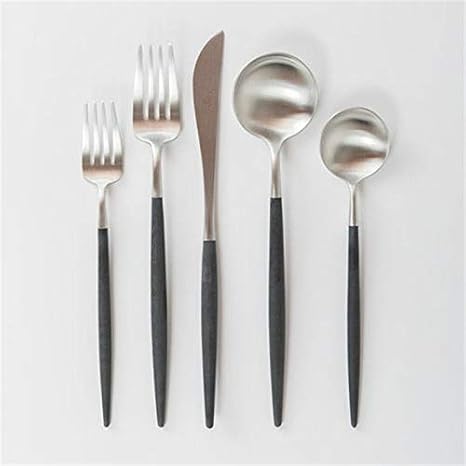 Cutipol GOA black silver 5 pcs set | GOA BRUSHED STEEL & BLACK flatware dinner/table knife spoon fork dessert fork spoon