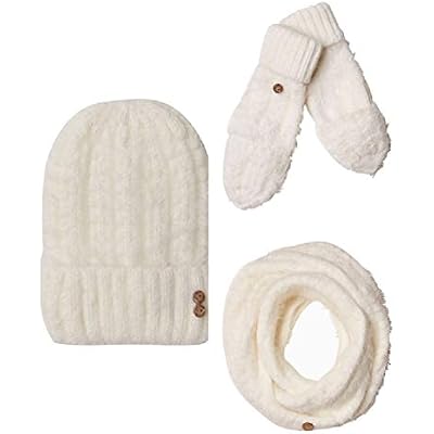 Fat Face Women's Eyelash Yarn 3-Piece Beanie, Scarf & Gloves Set Cream O/S