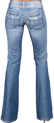Flamingals Low Rise Flare Jeans for Women Straight Leg Jeans Flap Pocket Back Bootcut Jeans Light Blue 2XL