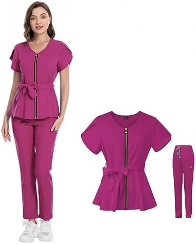 Aylashine Womens Medical Suit with Zipper, Multiple Pockets, Anti-wrinkle, for Nurses, Beauty Salons, Daily Wear