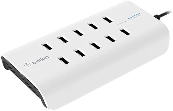 Belkin Rockstar 10 Port Usb Charging Station Power Strip - Experience Fast Charging With Power Supply Of 2.4amp/Port - Space Saver Usb Multiport Charger Designed For Desktop & Bedroom Organization
