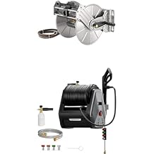 Giraffe Tools Wall/Floor Mounted Metal Water Hose Reel with 150ft 5/8" +Giraffe Tools Grandfalls Wall Mounted Pressure Washer with 100ft Hoses, G30B, Max 2900 PSI, 2.2 GPM, Foam Cannon, 4-Nozzles