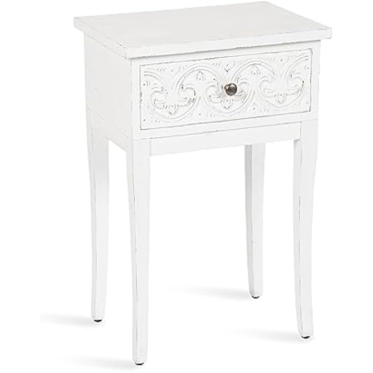 Kate and Laurel Cassetta Soft Coastal Rectangle Side Table; 19 x 14 x 28; Coastal White; Wooden Living Room End Table with Useful Pull Drawer for Storage