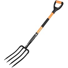 Garden Fork with Ergonomic Handle, Fiberglass Handle,4-Tine Pitchforks for Gardening Digging Composting Spading.