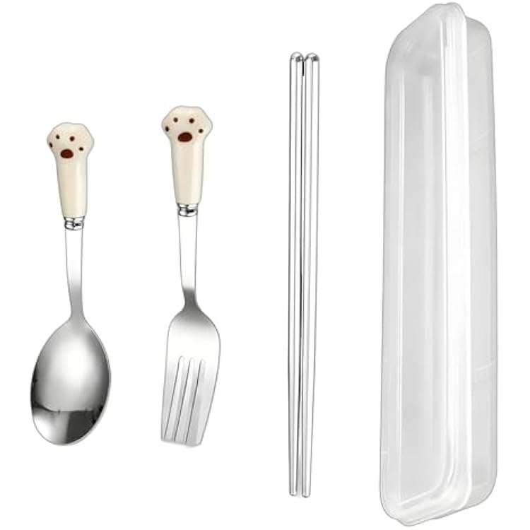 Flatware Silverware Set, 31218243036 Pieces Creative Ceramic Handle Stainless Steel Tableware Cute Dessert Spoon Portable Home Storage Box Spoon Fork Chopsticks Set, Tableware Cutlery Se