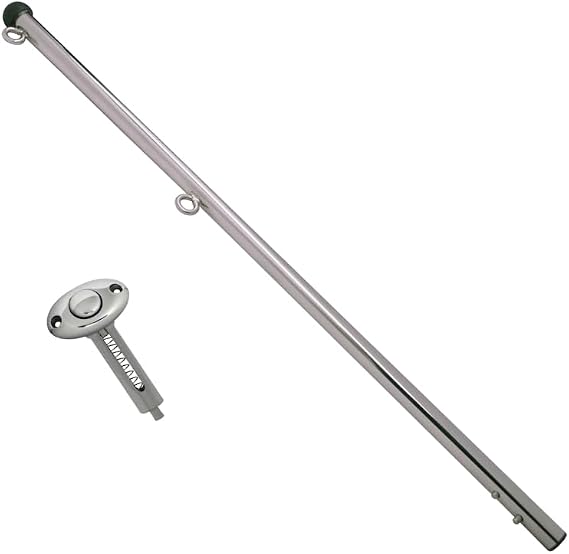 SeaLux Marine Boat 30" Flag Stanchion Pole and 90 Flush Mounting Socket (OEM) (Flag Pole and Socket SET)