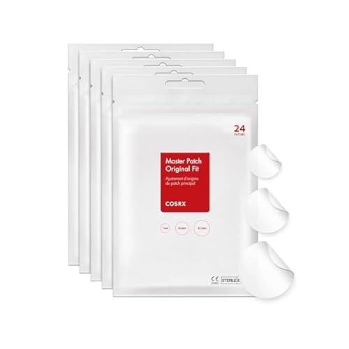 COSRX Acne Pimple Patch Absorbing Hydrocolloid Original 3 Size Patches for Zits Cover, Spot Stickers for Face and Body, Not Tested on Animals, No Toxic Ingredients 120 Count Pack of 5