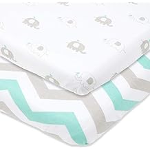 Joey + Joan Bassinet Fitted Sheets for Baby Beside Dreamer Bedside Sleeper and Chicco Next2Me Fits 20 x 33 Mattress Buttery Soft 100% Cotton Grey, Mint 2 Pack
