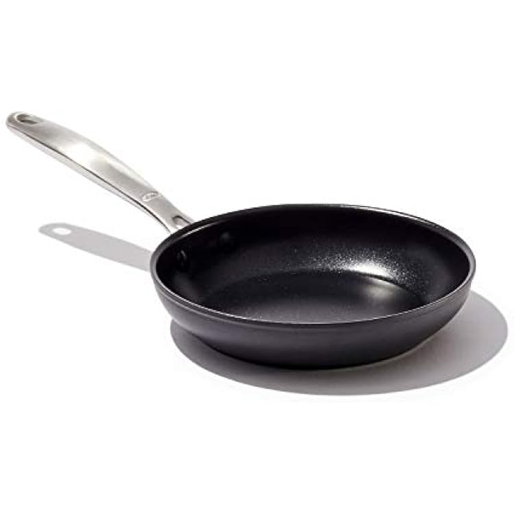 OXO Enhanced 8 Frying Pan Skillet, PFAS-Free Ceramic Nonstick, Durable Hard Anodized Cookware, Scratch Resistant, Stainless Steel Handle, Good Grips, Dishwasher Safe, Oven safe, Black