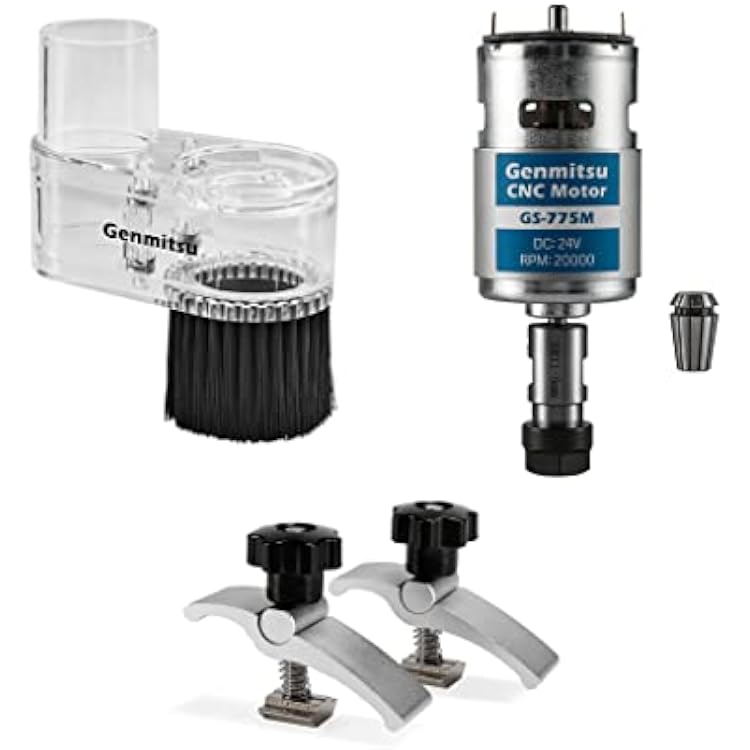 Genmitsu Upgraded Cuts CNC Accessories Kit for 3018 Series CNC Machine, Includes GS-775M 20000RPM Spindle Motor, CNC Dust Shoe and T-Track Mini Hold Down Clamps