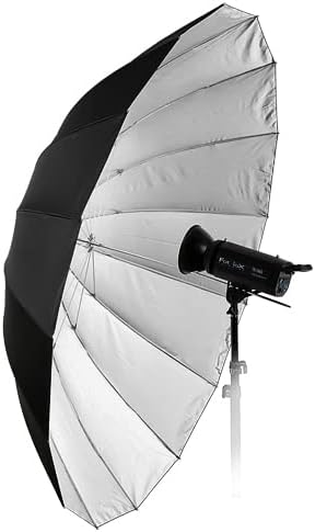 Fotodiox Pro 72in Parabolic Silver Reflective Umbrella - 16-Rib Black/Silver Photographic Umbrella
