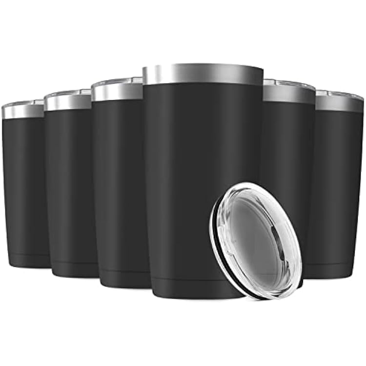 6 Pack 20oz Tumbler Vacuum Insulated Travel Mug with Lids, Stainless Steel Double Wall Bulk Cup for Home, Office, Outdoor Suitable for Vehicle Cup HoldersBlack