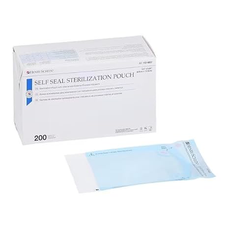 Henry Schein Self-Sealing Sterilization Pouches, 3.5" x 5.25", 200 Ct | Medical-Grade Paper, with Indicator, Built In Color Change Guide, 1 Box of 200, for Sterilizing and Storing Instruments