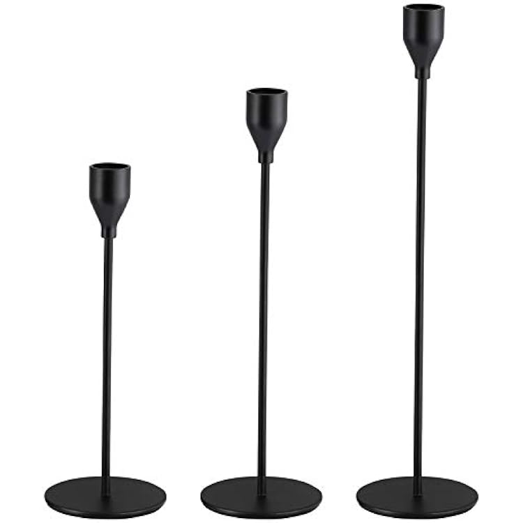 Matte Black Candle Holders Set of 3 for Taper Candles, Modern Decorative Candlestick Holder for Table, Centerpiece for Wed,Fits 34 inch Thick Candle&Led Candles