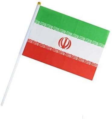 Kind Girl 25 Pack Hand Held Mini Iran Flag, Round Top, Plastic Stick, Polyester Fabric, 8.2" x 5.5", Perfect for Parades, Festivals, Independence Day