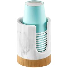 Luxspire Bathroom Cup Dispenser, 3oz Dixie Cup Dispenser, Marble Resin Dixie Cup Holder, Disposable Paper Cup Holder for Bathroom, Cotton Pad Holder, Guest Bathroom Essentials, Marble White
