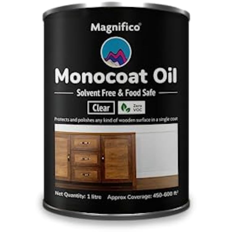 Magnifico Wood Stain Monocoat Oil 1L 33.8 Oz - Universal Oil, 100% Non Toxic, 0 VOC Finish for Wood, Leather, Plastics, Metals, Marbles | Interior & Exterior Use